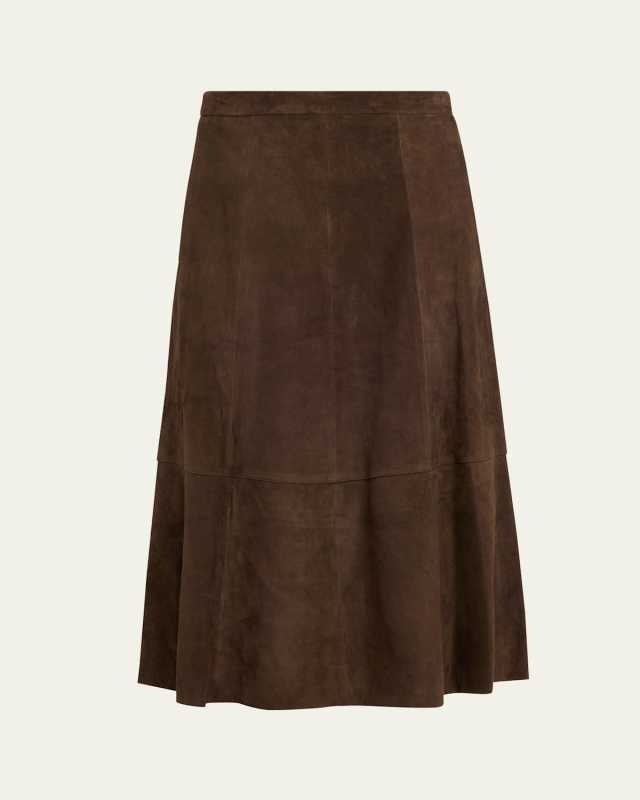 Mid-Rise Flared Suede Skirt